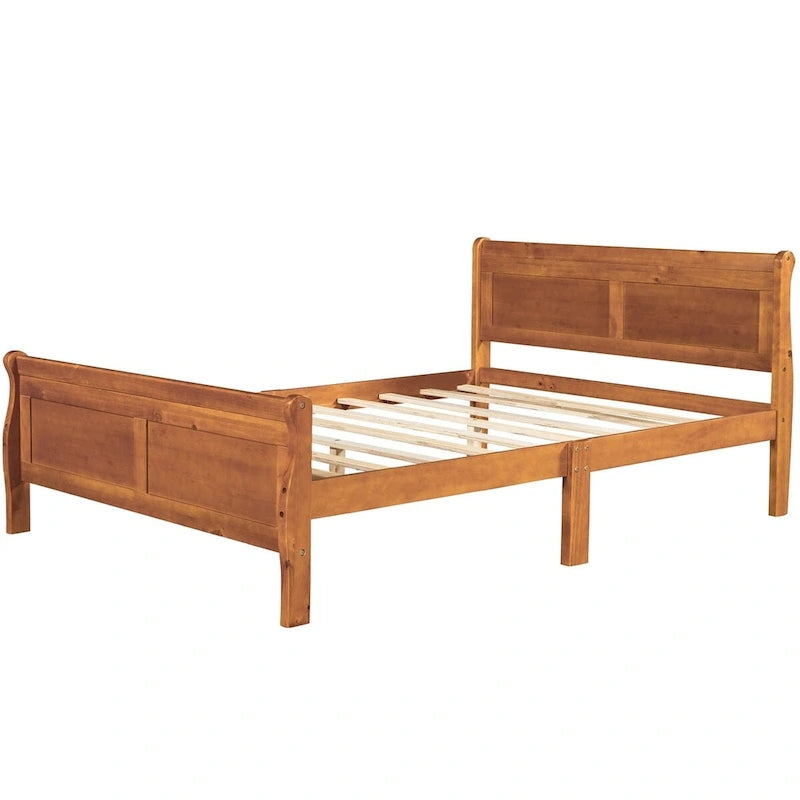 Lit plateforme en bois de format double avec tête de lit et support à lattes, design minimaliste pour chambre à coucher