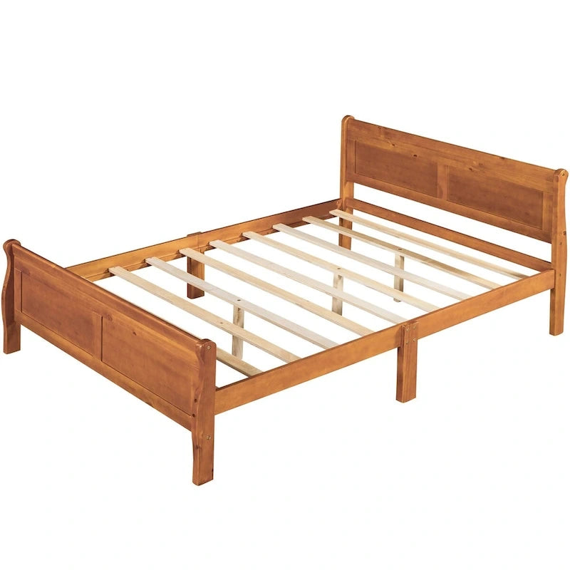 Plattformbett aus Holz in voller Größe mit Kopfteil und Lattenrost, minimalistisches Design fürs Schlafzimmer