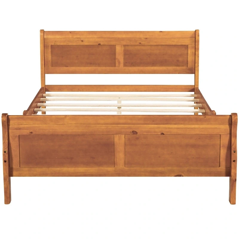 Plattformbett aus Holz in voller Größe mit Kopfteil und Lattenrost, minimalistisches Design fürs Schlafzimmer