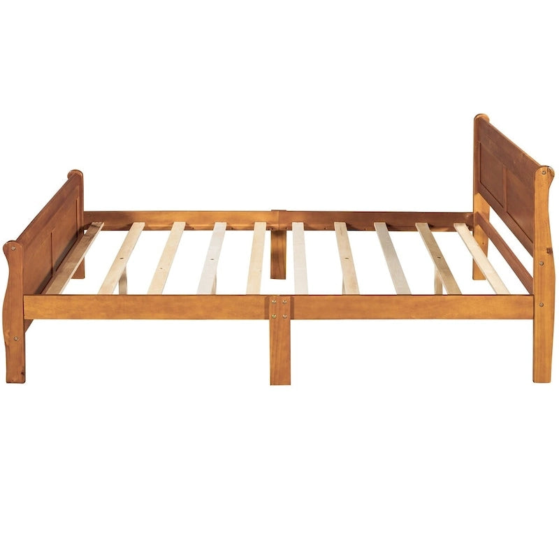 Plattformbett aus Holz in voller Größe mit Kopfteil und Lattenrost, minimalistisches Design fürs Schlafzimmer