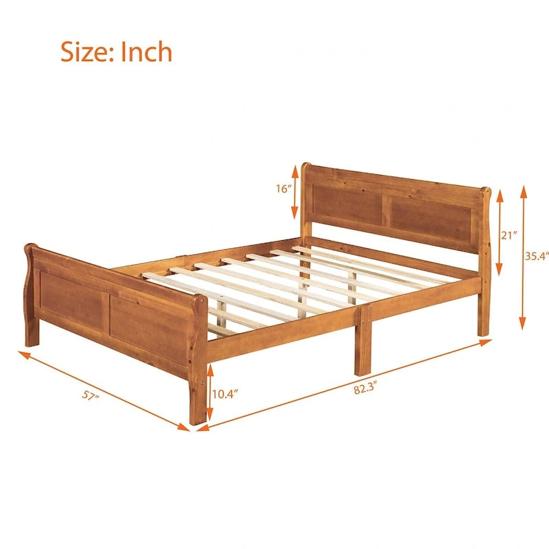 Plattformbett aus Holz in voller Größe mit Kopfteil und Lattenrost, minimalistisches Design fürs Schlafzimmer