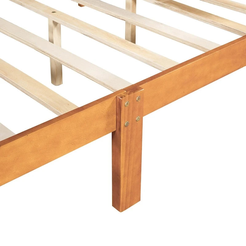 Plattformbett aus Holz in voller Größe mit Kopfteil und Lattenrost, minimalistisches Design fürs Schlafzimmer