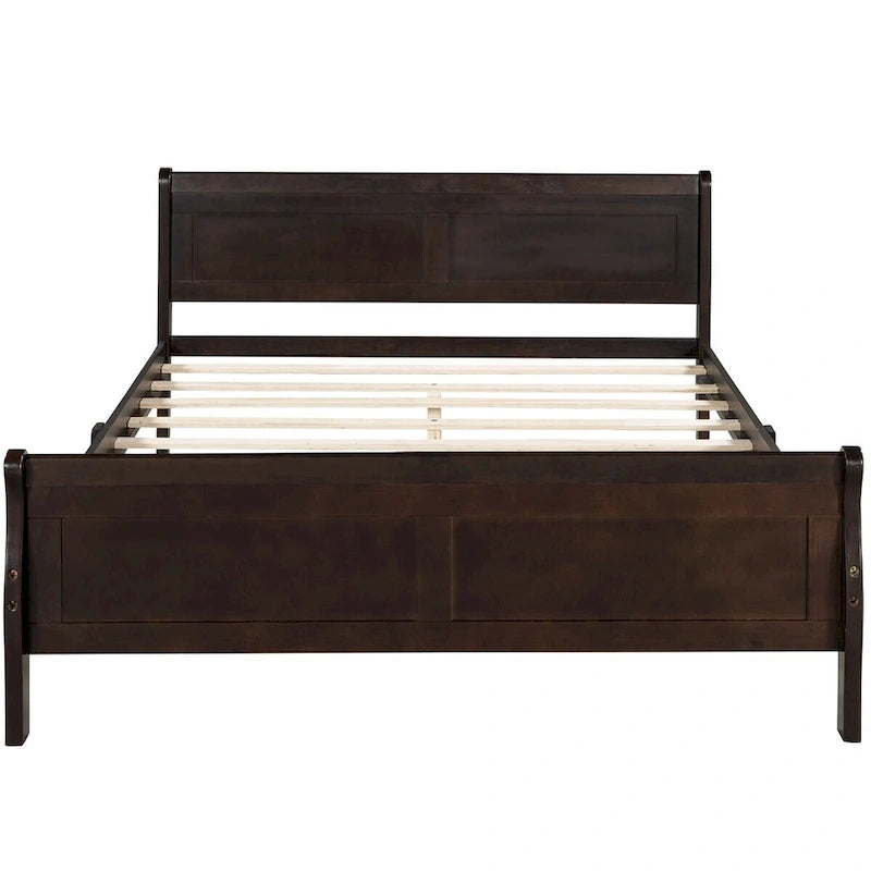 Plattformbett aus Holz in voller Größe mit Kopfteil und Lattenrost, minimalistisches Design fürs Schlafzimmer