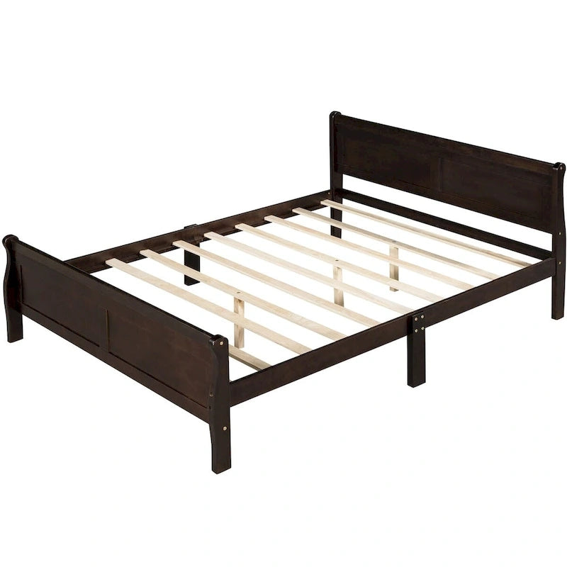 Plattformbett aus Holz in voller Größe mit Kopfteil und Lattenrost, minimalistisches Design fürs Schlafzimmer