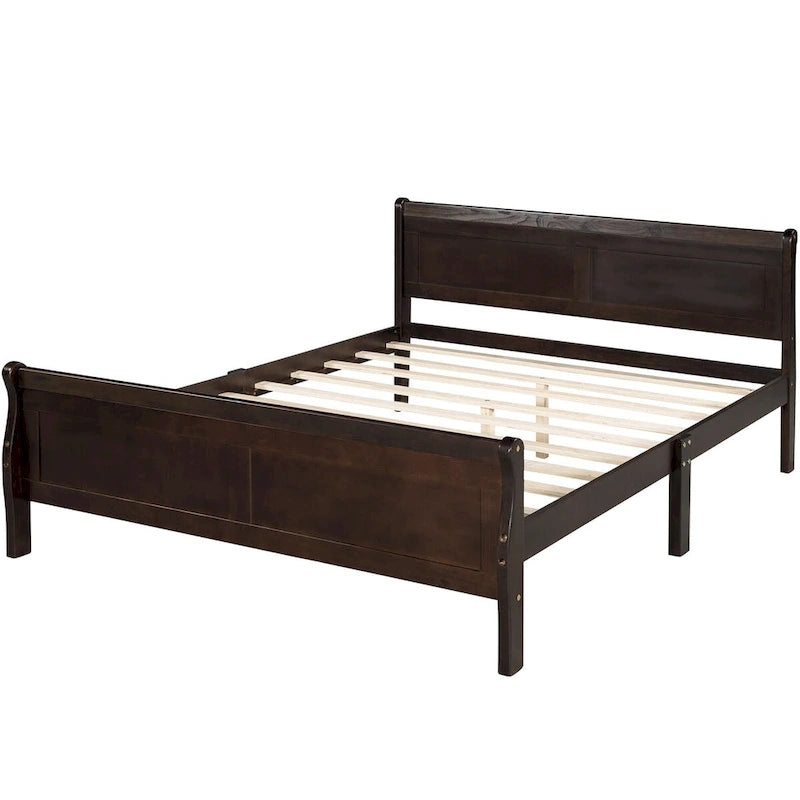 Plattformbett aus Holz in voller Größe mit Kopfteil und Lattenrost, minimalistisches Design fürs Schlafzimmer