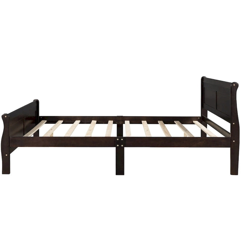 Plattformbett aus Holz in voller Größe mit Kopfteil und Lattenrost, minimalistisches Design fürs Schlafzimmer