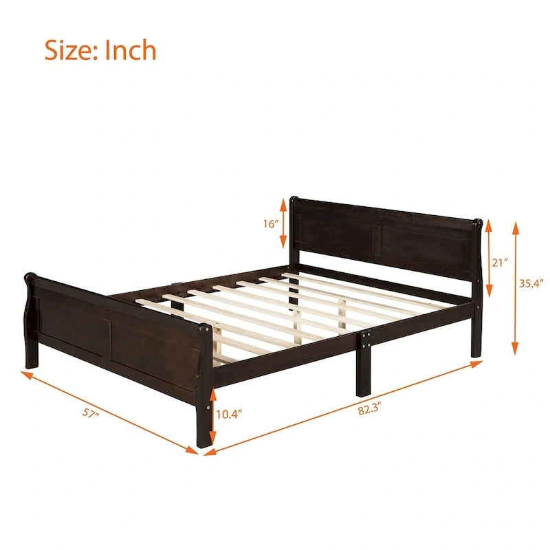 Plattformbett aus Holz in voller Größe mit Kopfteil und Lattenrost, minimalistisches Design fürs Schlafzimmer