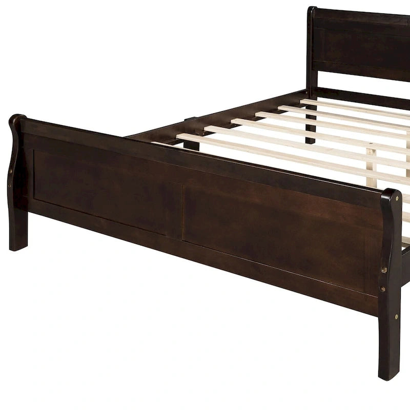 Plattformbett aus Holz in voller Größe mit Kopfteil und Lattenrost, minimalistisches Design fürs Schlafzimmer