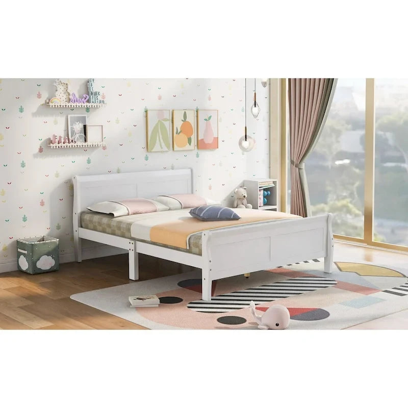 Plattformbett aus Holz in voller Größe mit Kopfteil und Lattenrost, minimalistisches Design fürs Schlafzimmer