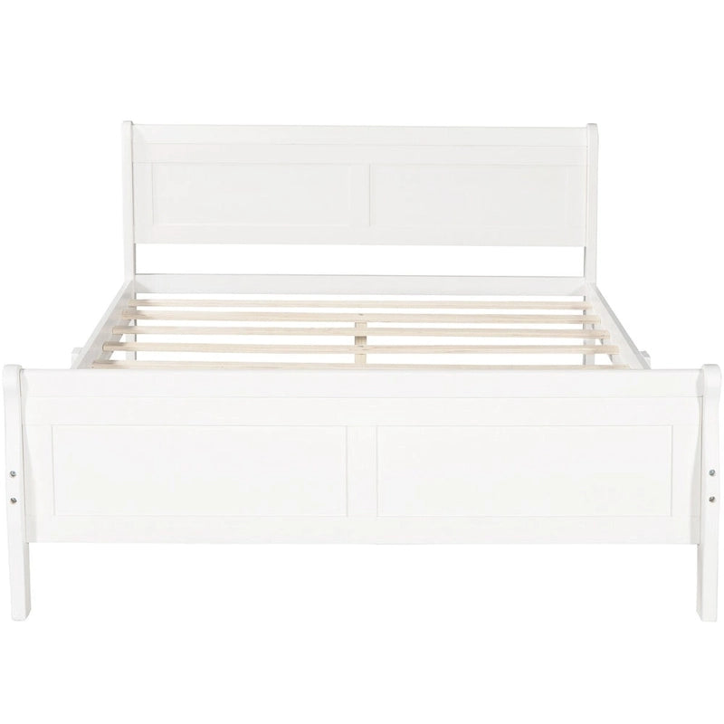 Plattformbett aus Holz in voller Größe mit Kopfteil und Lattenrost, minimalistisches Design fürs Schlafzimmer