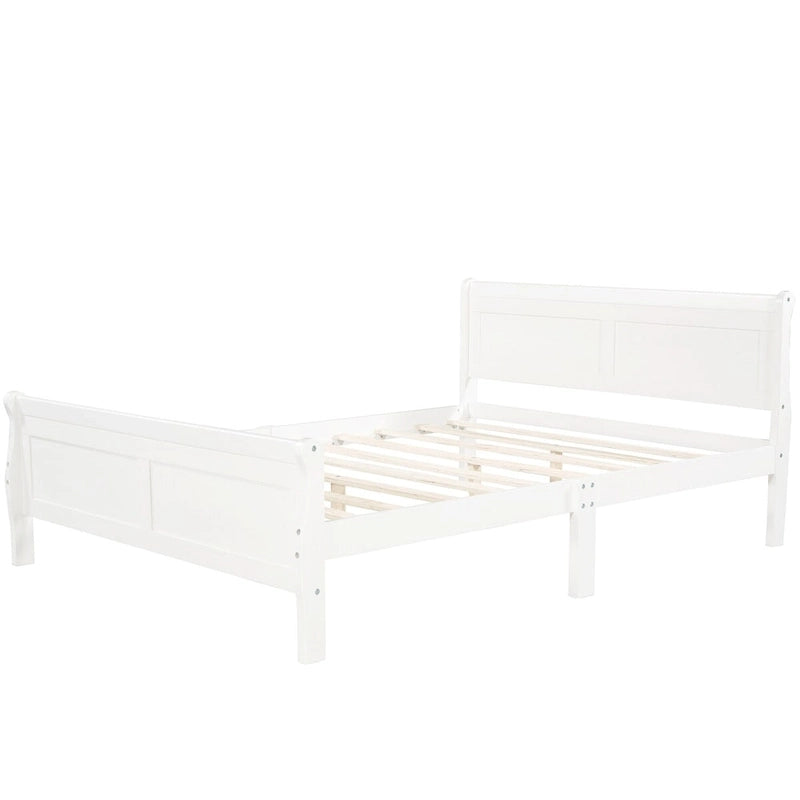 Plattformbett aus Holz in voller Größe mit Kopfteil und Lattenrost, minimalistisches Design fürs Schlafzimmer