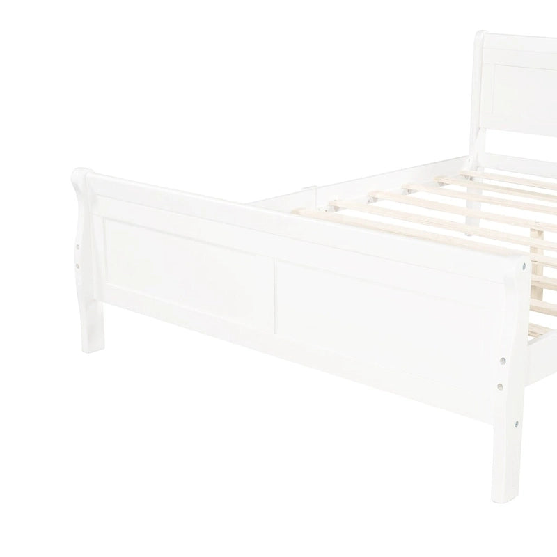 Plattformbett aus Holz in voller Größe mit Kopfteil und Lattenrost, minimalistisches Design fürs Schlafzimmer