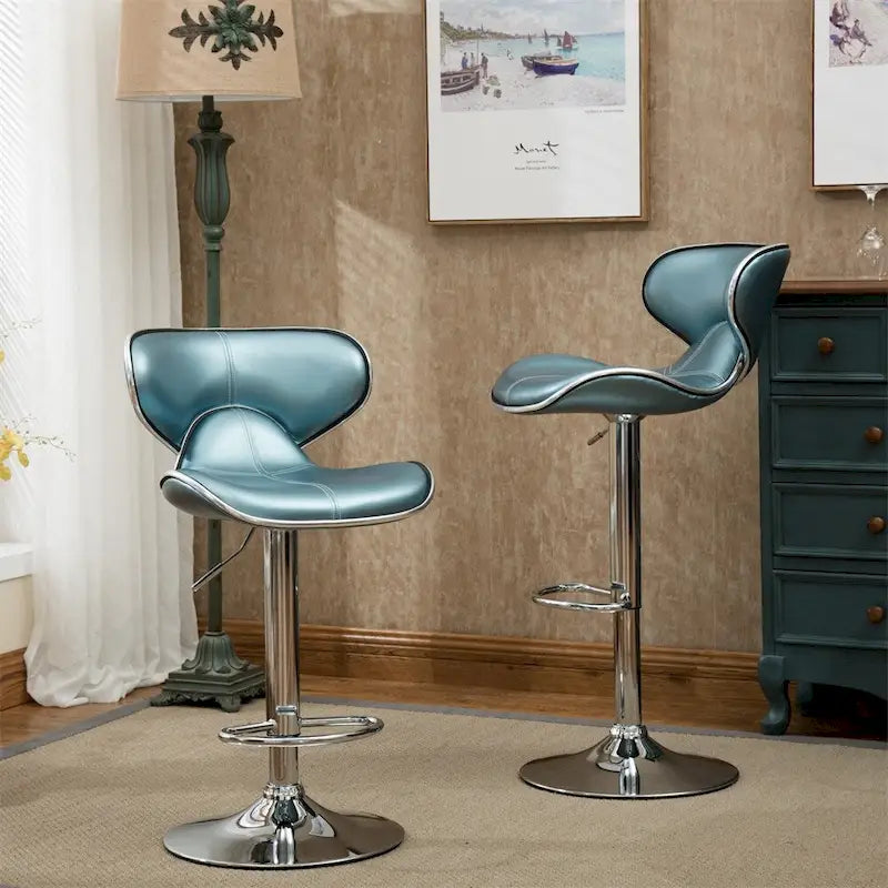 Tabouret de bar pivotant réglable à vérin, rembourré, avec base chromée, lot de 2