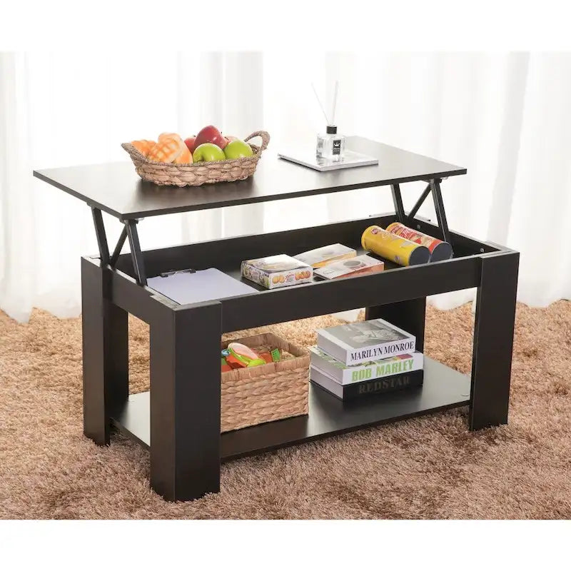 Mesa de centro moderna de madera con tablero elevable