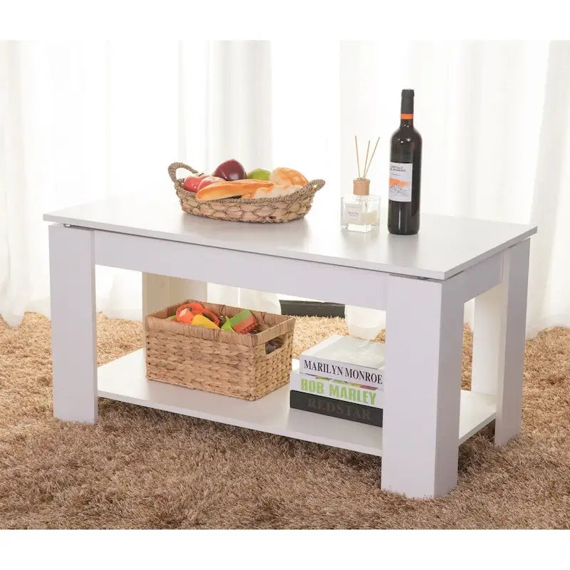 Moderner Couchtisch aus Holz mit anhebbarer Tischplatte
