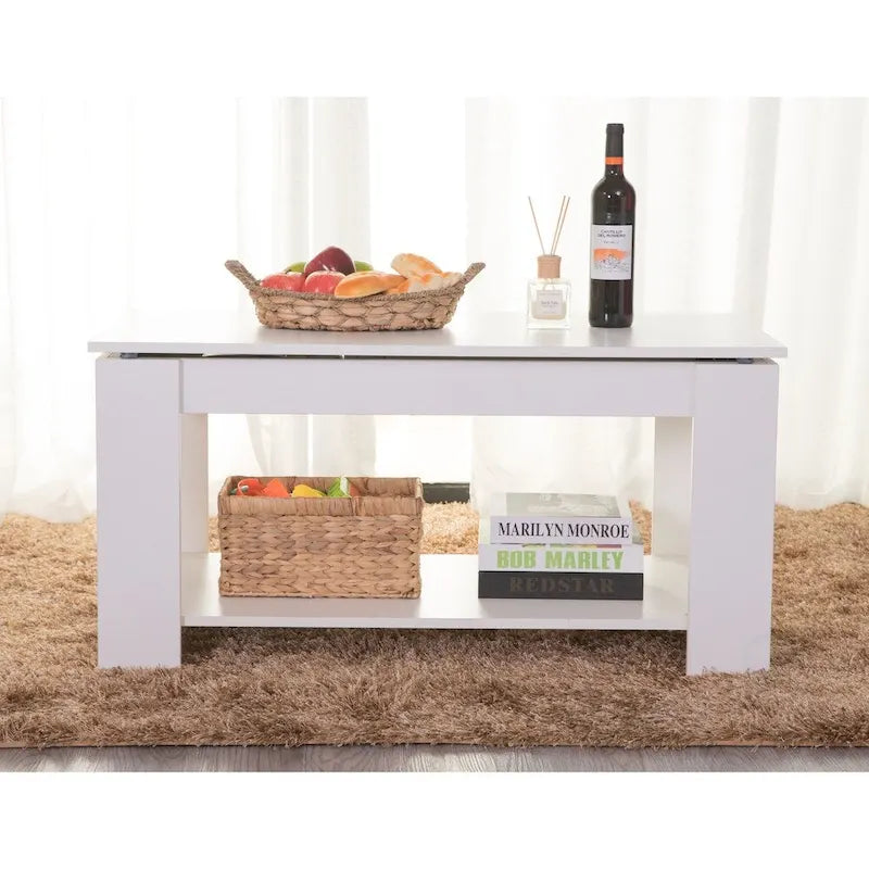 Moderner Couchtisch aus Holz mit anhebbarer Tischplatte