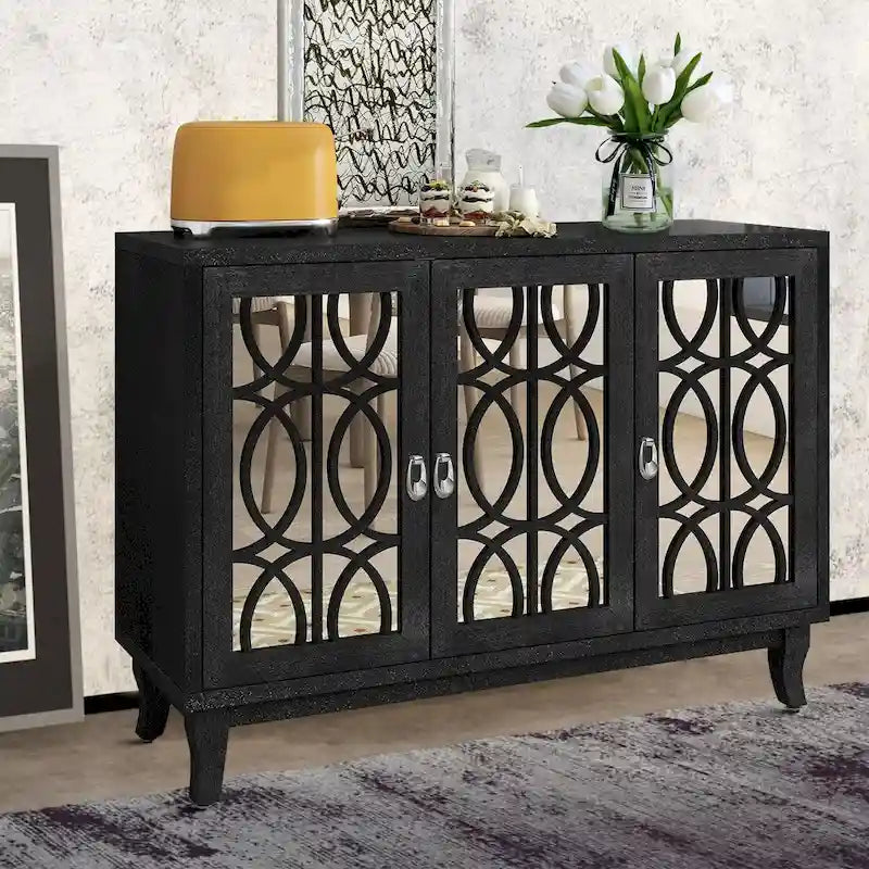 Modernes, elegantes Sideboard aus Holz mit drei Spiegelschranktüren