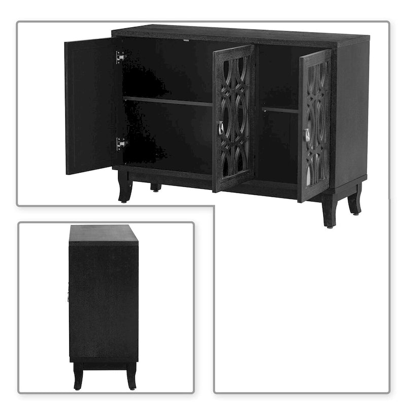 Modernes, elegantes Sideboard aus Holz mit drei Spiegelschranktüren
