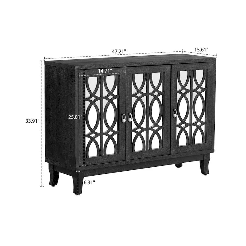 Modernes, elegantes Sideboard aus Holz mit drei Spiegelschranktüren