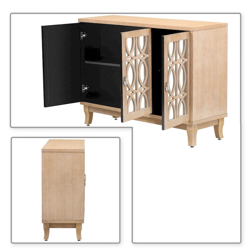 Modernes, elegantes Sideboard aus Holz mit drei Spiegelschranktüren