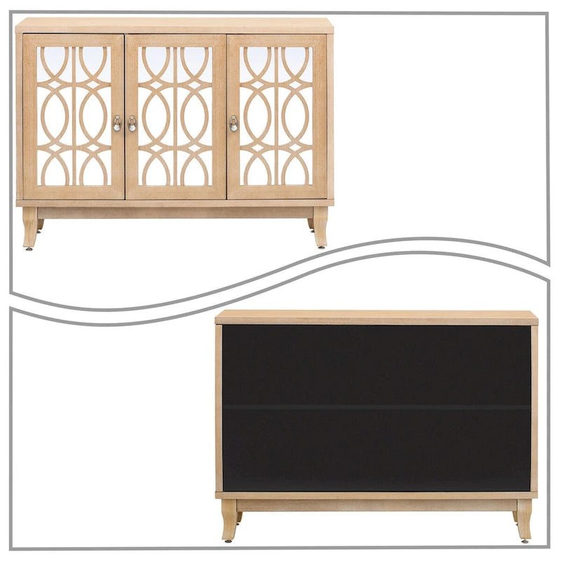 Modernes, elegantes Sideboard aus Holz mit drei Spiegelschranktüren