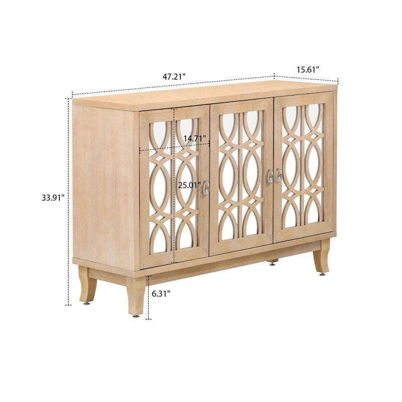 Modernes, elegantes Sideboard aus Holz mit drei Spiegelschranktüren
