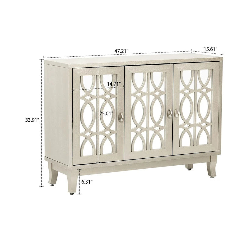 Modernes, elegantes Sideboard aus Holz mit drei Spiegelschranktüren