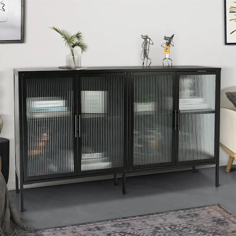 Stilvoller Schrank mit 4 Türen aus gehärtetem Glas und verstellbaren Einlegeböden