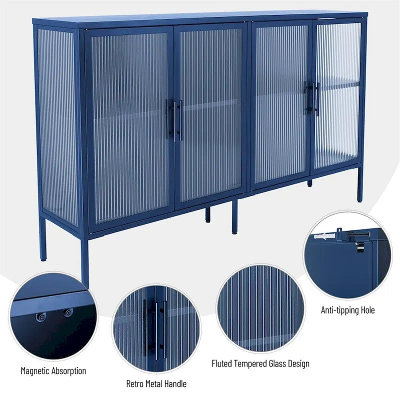 Stilvoller Schrank mit 4 Türen aus gehärtetem Glas und verstellbaren Einlegeböden