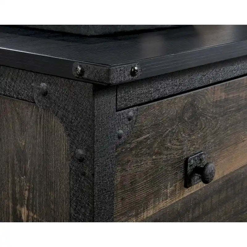 Gabinete de almacenamiento industrial de madera rústica, cómoda de 2 cajones con estructura de metal negro