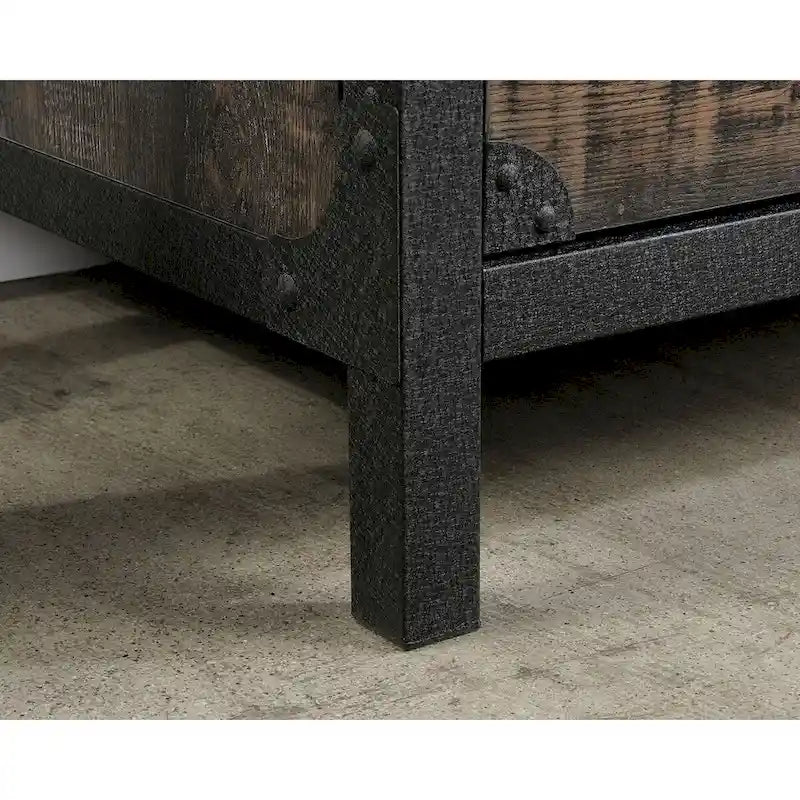 Gabinete de almacenamiento industrial de madera rústica, cómoda de 2 cajones con estructura de metal negro