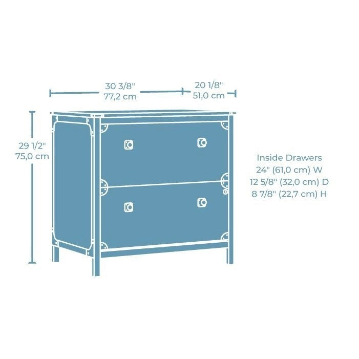 Gabinete de almacenamiento industrial de madera rústica, cómoda de 2 cajones con estructura de metal negro