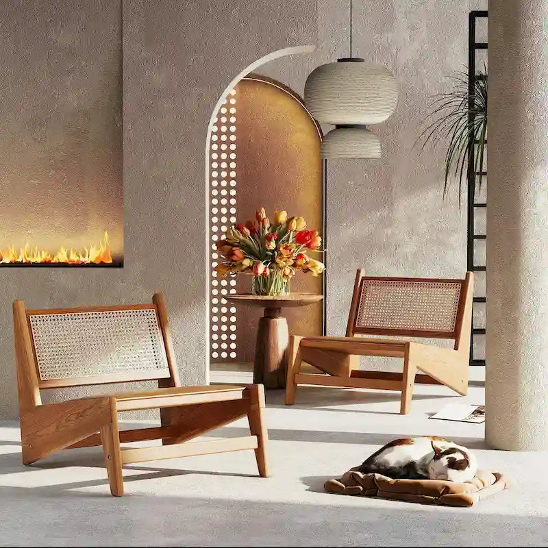 Sillas de ratán, silla decorativa moderna de mediados de siglo sin brazos, silla auxiliar de lectura para sala, silla bohemia con estructura de madera