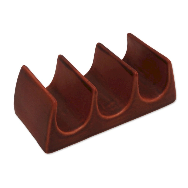 Soporte artesanal de cerámica para tacos con diseño de olas de Bali