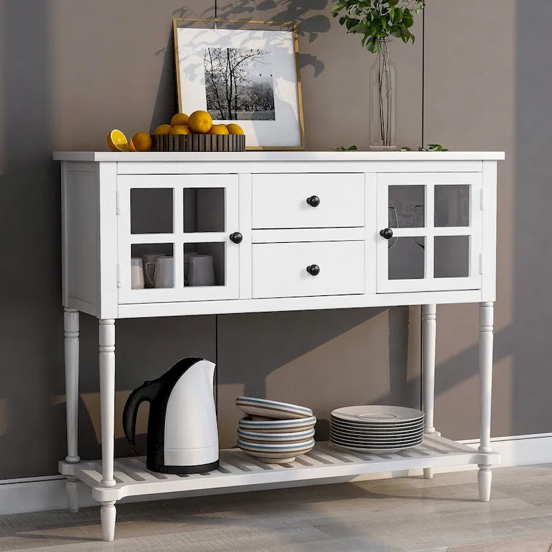 Console d’entrée buffet avec rangement, en bois blanc style fermier