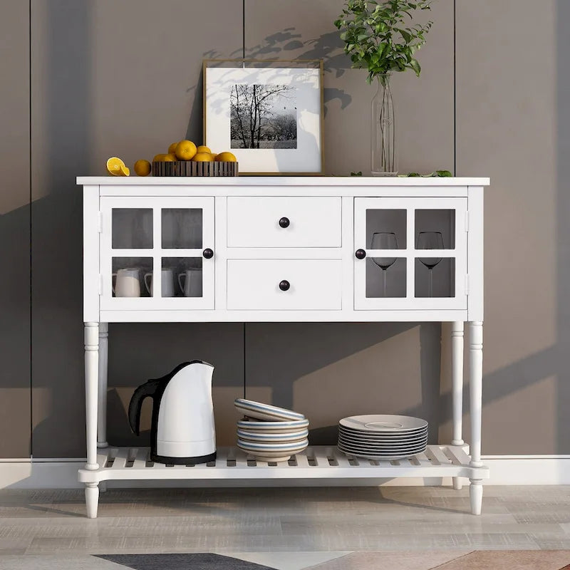 Console d’entrée buffet avec rangement, en bois blanc style fermier