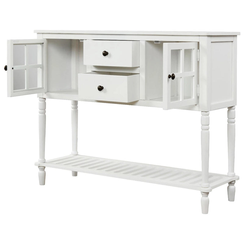 Console d’entrée buffet avec rangement, en bois blanc style fermier
