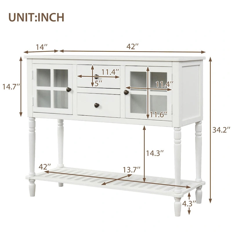 Console d’entrée buffet avec rangement, en bois blanc style fermier